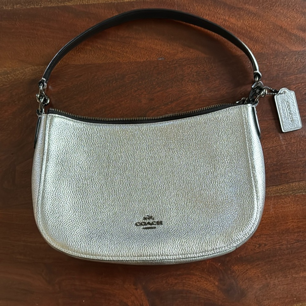 Metallic, pebble leather Coach purse